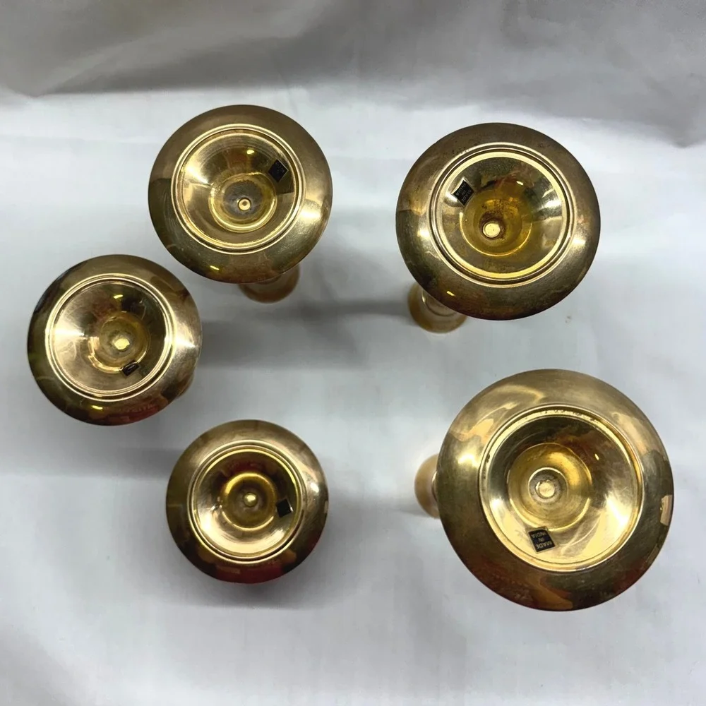 Unbranded Brass Candlestick Holders Set of 5 Gold Good Graduated Mid Century